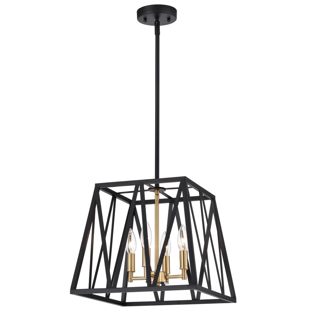 CHLOE Lighting IRONCLAD Industrial 4 Light Textured Black Inverted Pendant Ceiling Fixture 14" Wide. Picture 1