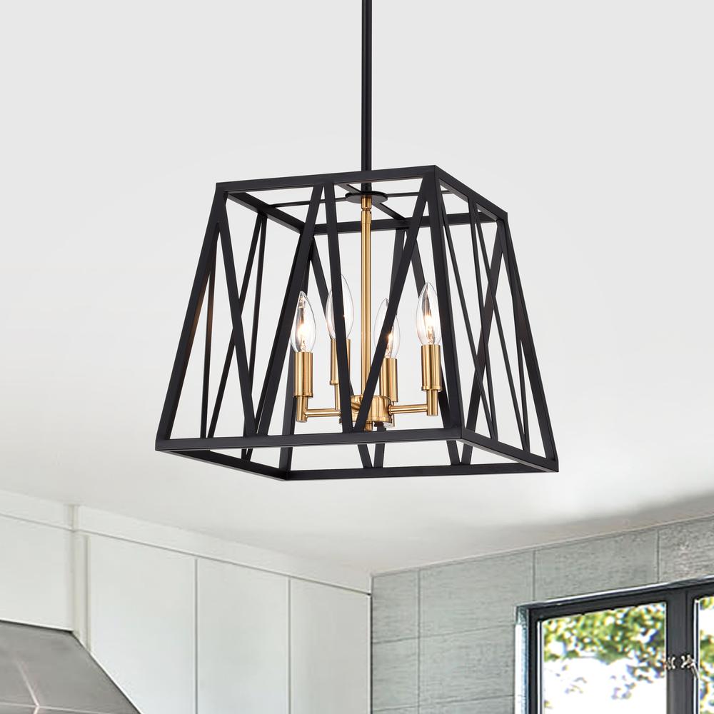 CHLOE Lighting IRONCLAD Industrial 4 Light Textured Black Inverted Pendant Ceiling Fixture 14" Wide. Picture 7