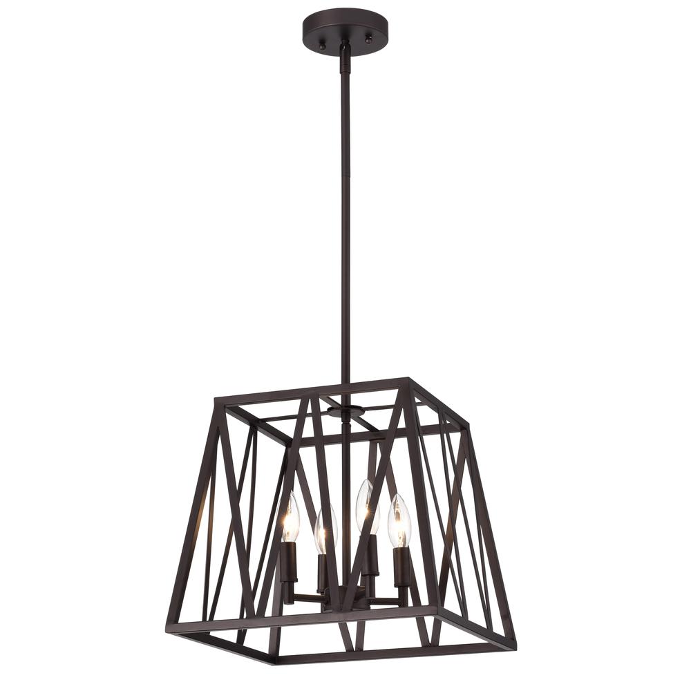 CHLOE Lighting IRONCLAD Industrial 4 Light Oil Rubbed Bronze Inverted Pendant Ceiling Fixture 14" Wide. Picture 1