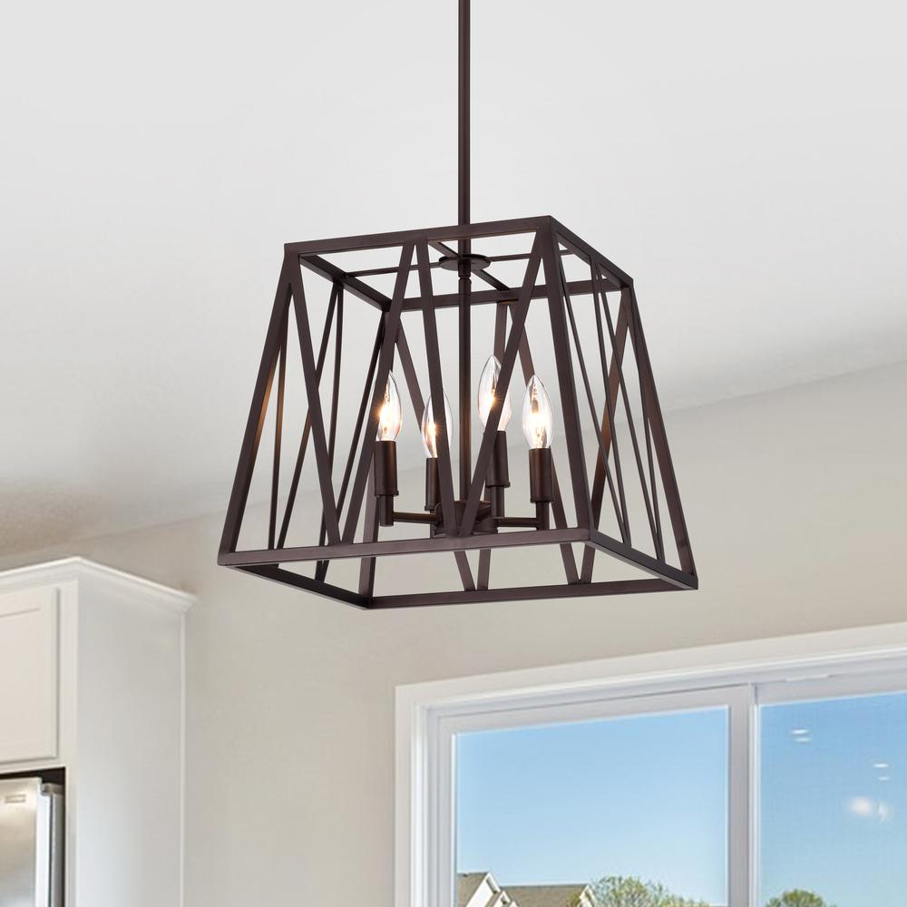 CHLOE Lighting IRONCLAD Industrial 4 Light Oil Rubbed Bronze Inverted Pendant Ceiling Fixture 14" Wide. Picture 9
