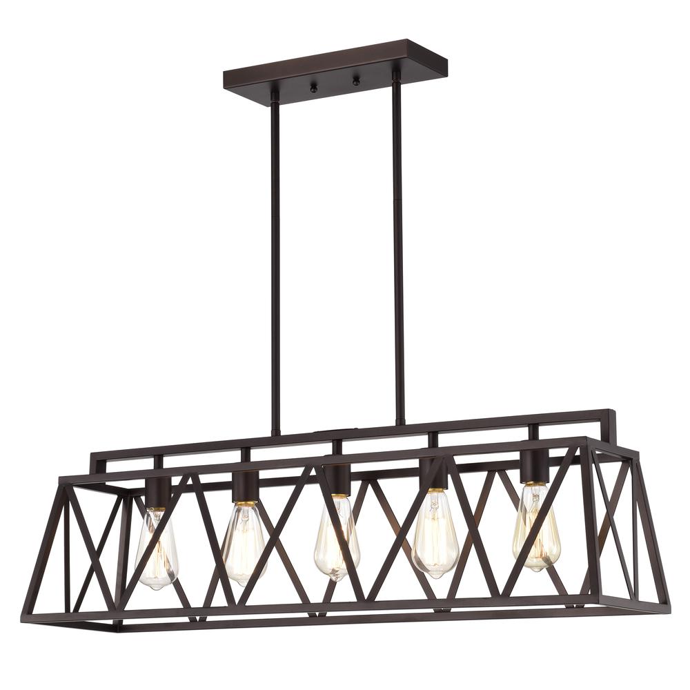 CHLOE Lighting IRONCLAD Industrial 5 Light Oil Rubbed Bronze Island Pendant Ceiling Fixture 35" Wide. Picture 1