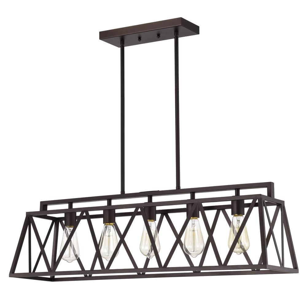 CHLOE Lighting IRONCLAD Industrial 5 Light Oil Rubbed Bronze Island Pendant Ceiling Fixture 35" Wide. Picture 2