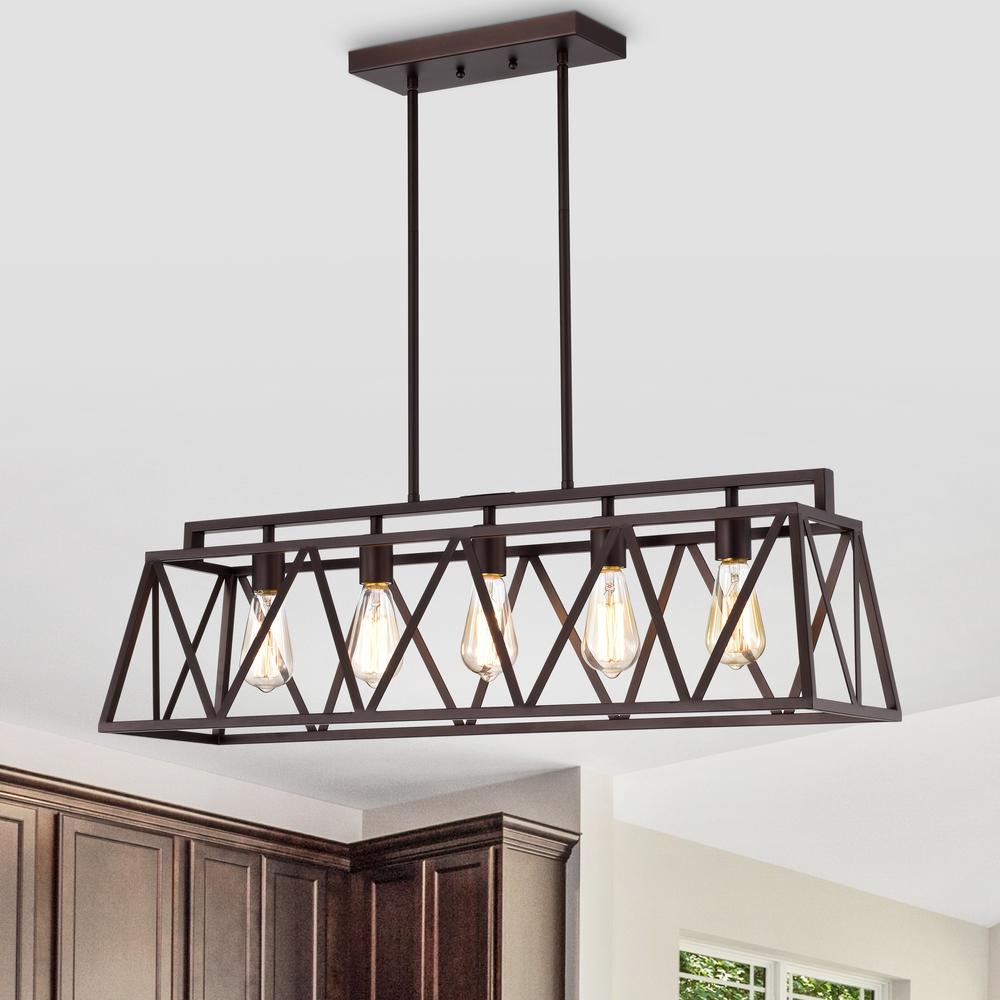 CHLOE Lighting IRONCLAD Industrial 5 Light Oil Rubbed Bronze Island Pendant Ceiling Fixture 35" Wide. Picture 9