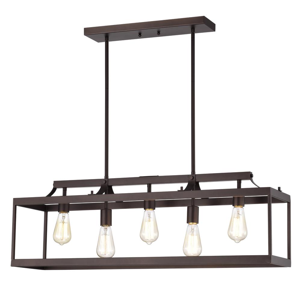 CHLOE Lighting IRONCLAD Industrial 5 Light Oil Rubbed Bronze Island Pendant Ceiling Fixture 36" Wide. Picture 1