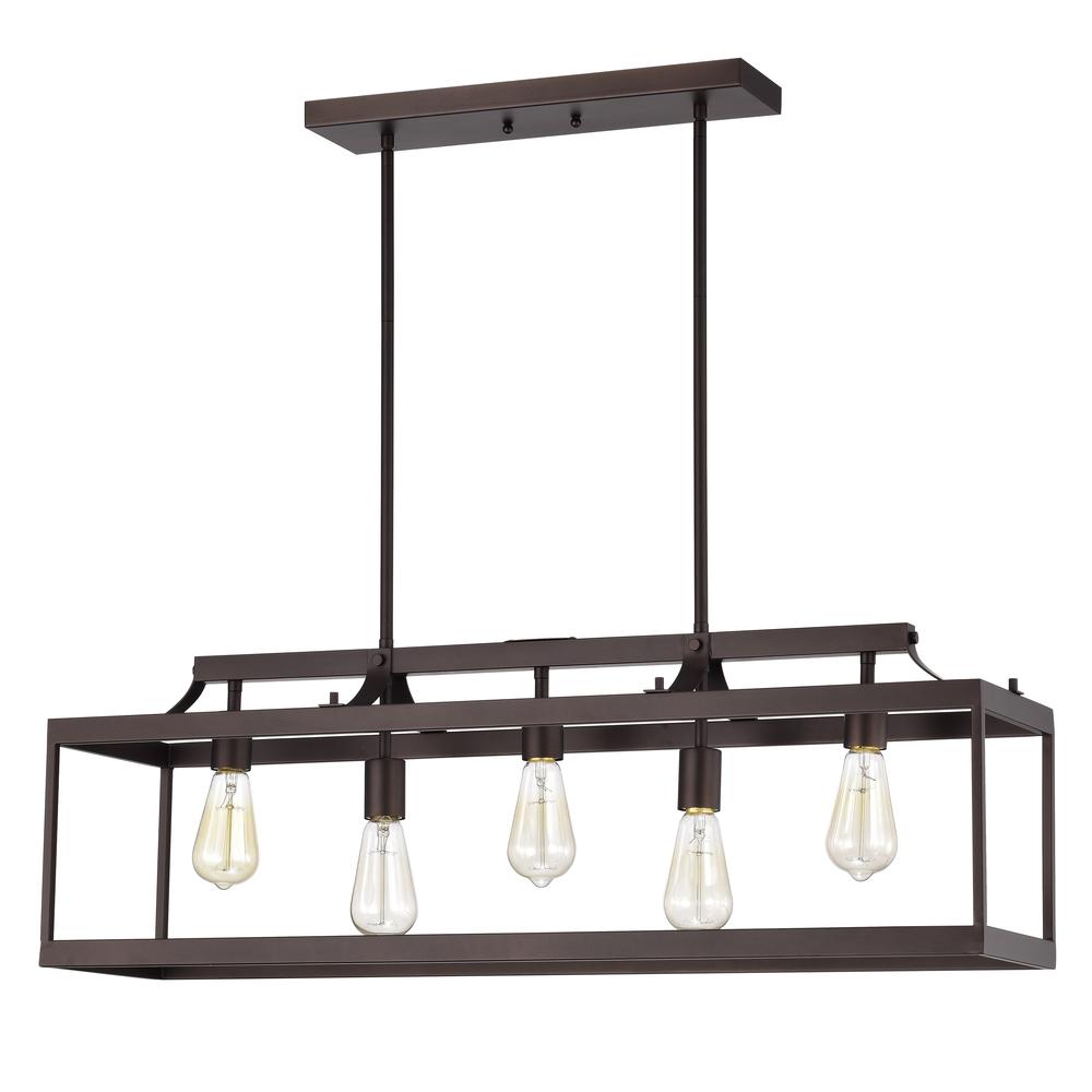 CHLOE Lighting IRONCLAD Industrial 5 Light Oil Rubbed Bronze Island Pendant Ceiling Fixture 36" Wide. Picture 3