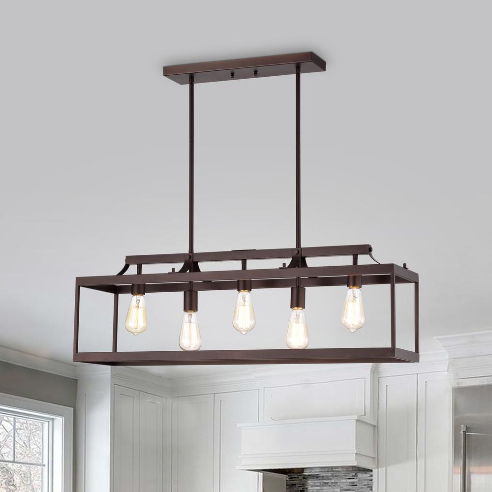 CHLOE Lighting IRONCLAD Industrial 5 Light Oil Rubbed Bronze Island Pendant Ceiling Fixture 36" Wide. Picture 10