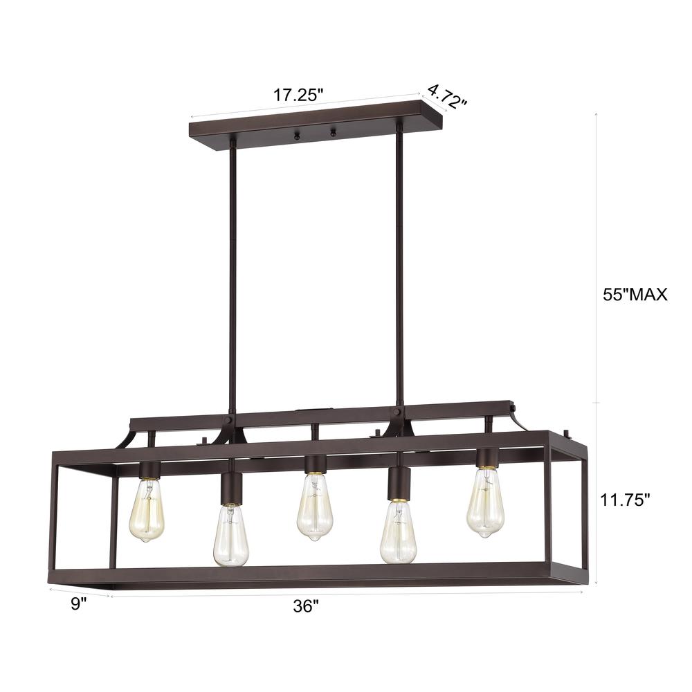 CHLOE Lighting IRONCLAD Industrial 5 Light Oil Rubbed Bronze Island Pendant Ceiling Fixture 36" Wide. Picture 8