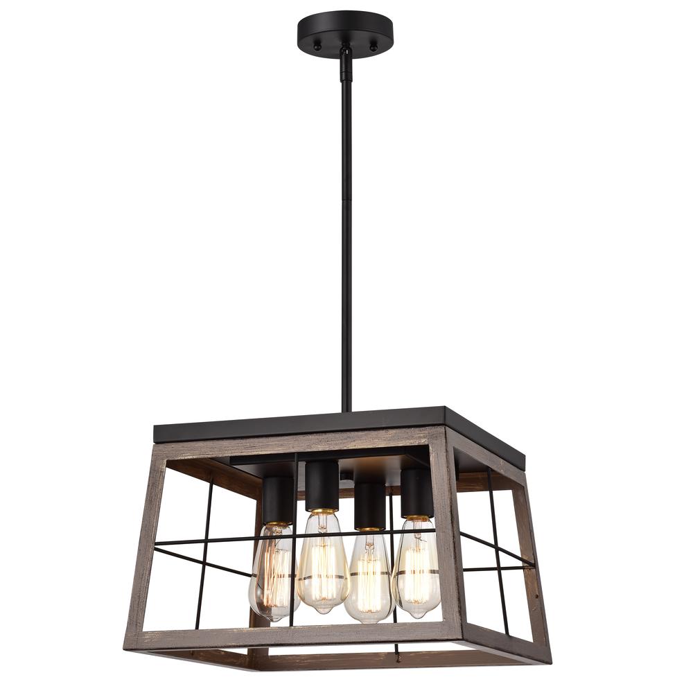 CHLOE Lighting IRONCLAD Industrial 4 Light Ancient Wood Large Pendant Ceiling Fixture 16" Wide. Picture 1