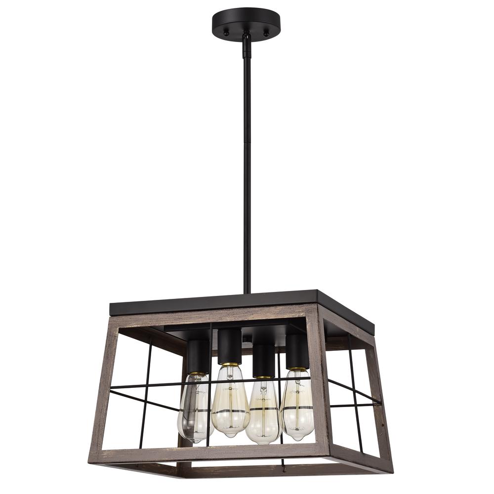 CHLOE Lighting IRONCLAD Industrial 4 Light Ancient Wood Large Pendant Ceiling Fixture 16" Wide. Picture 2