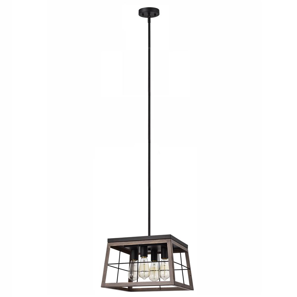 CHLOE Lighting IRONCLAD Industrial 4 Light Ancient Wood Large Pendant Ceiling Fixture 16" Wide. Picture 3