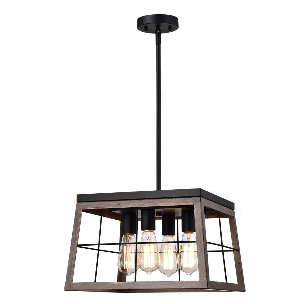 CHLOE Lighting IRONCLAD Industrial 4 Light Ancient Wood Large Pendant Ceiling Fixture 16" Wide. Picture 4