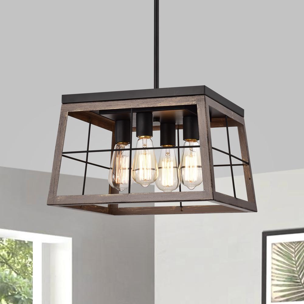 CHLOE Lighting IRONCLAD Industrial 4 Light Ancient Wood Large Pendant Ceiling Fixture 16" Wide. Picture 8