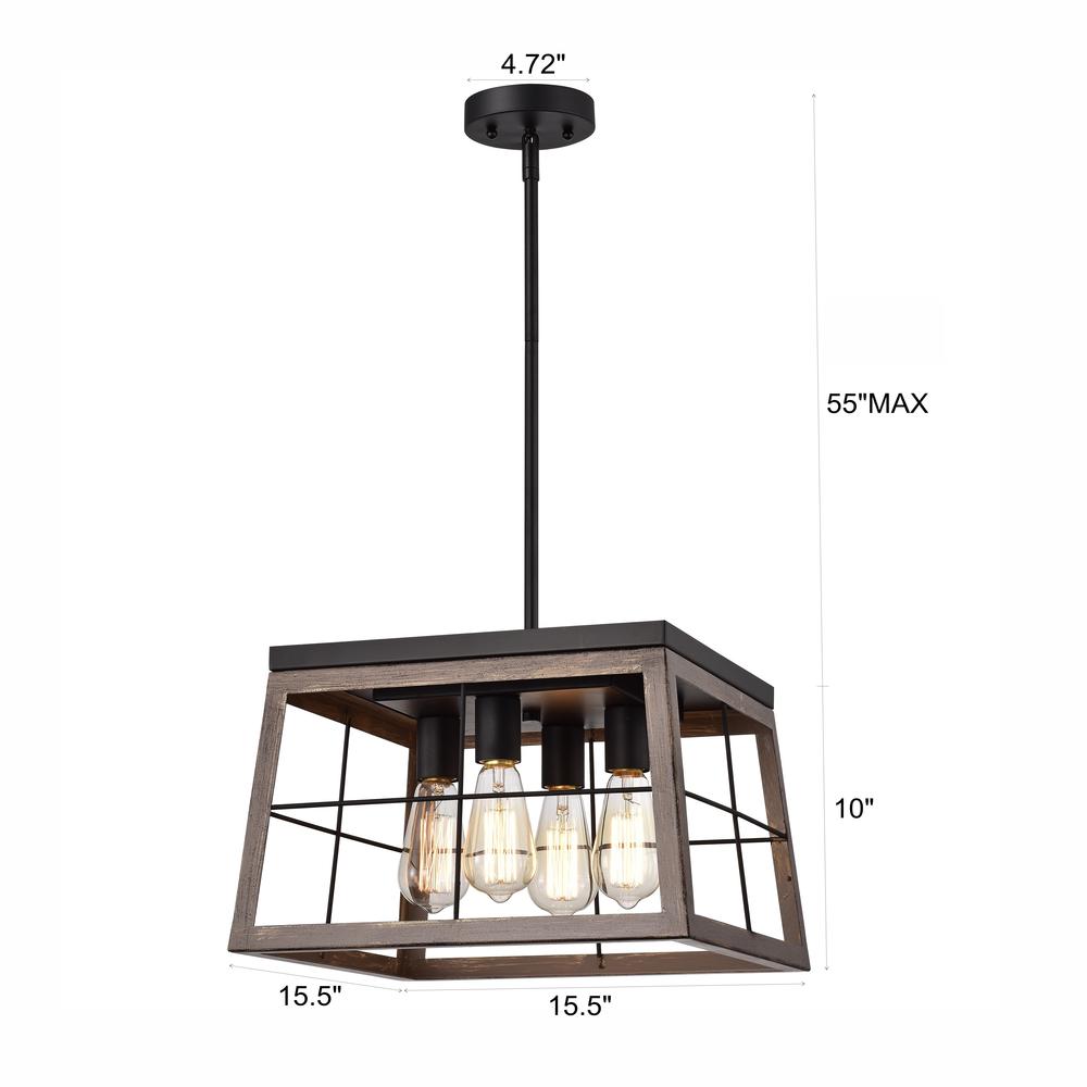 CHLOE Lighting IRONCLAD Industrial 4 Light Ancient Wood Large Pendant Ceiling Fixture 16" Wide. Picture 11