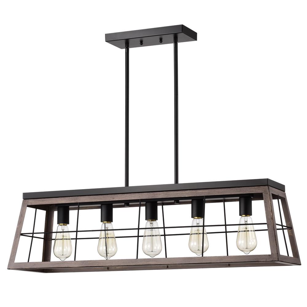 CHLOE Lighting IRONCLAD Industrial 5 Light Ancient Wood Island Pendant Ceiling Fixture 35" Wide. Picture 2