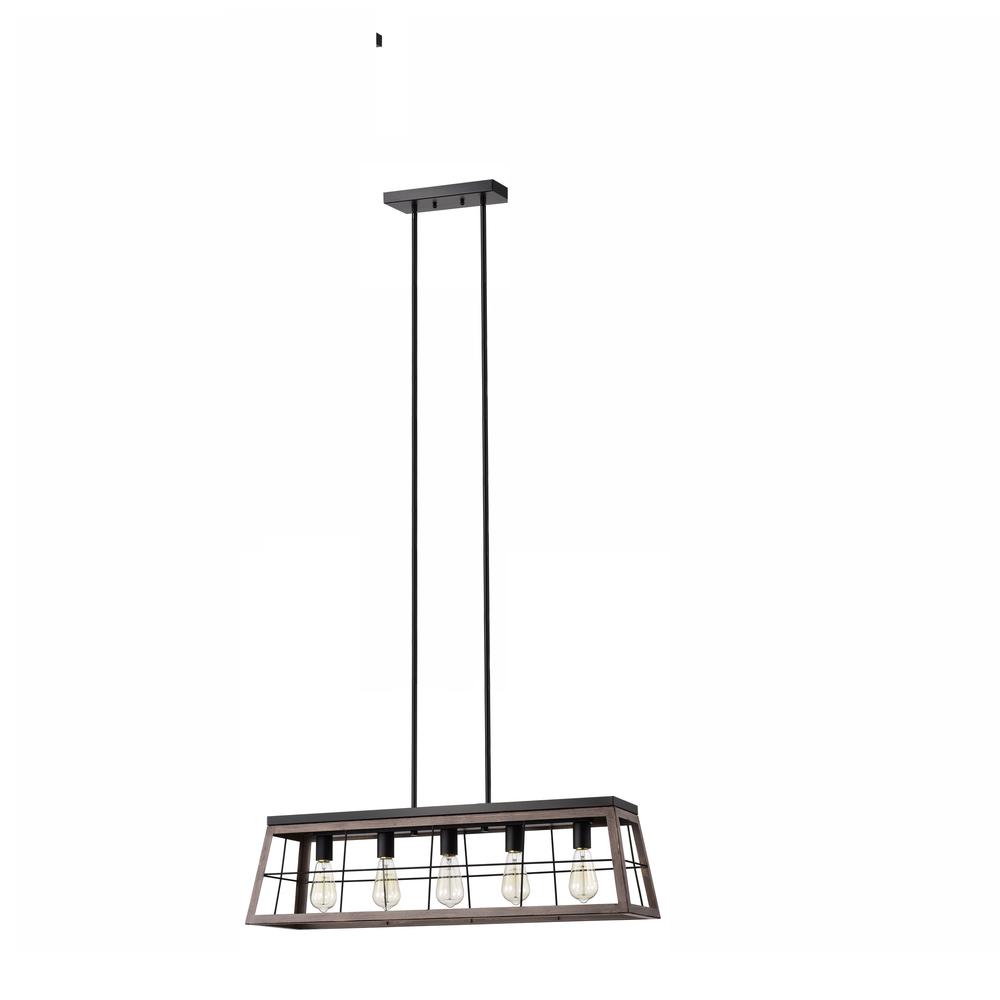 CHLOE Lighting IRONCLAD Industrial 5 Light Ancient Wood Island Pendant Ceiling Fixture 35" Wide. Picture 3