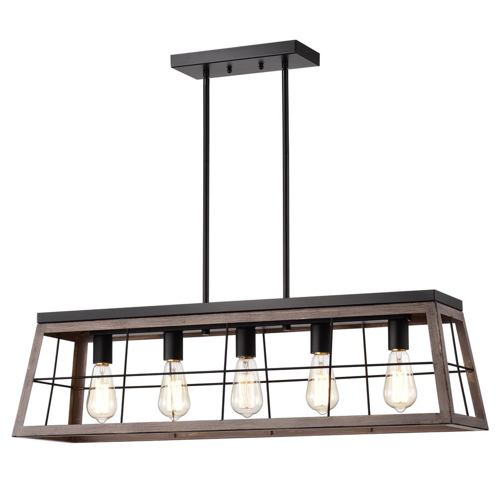 CHLOE Lighting IRONCLAD Industrial 5 Light Ancient Wood Island Pendant Ceiling Fixture 35" Wide. Picture 4
