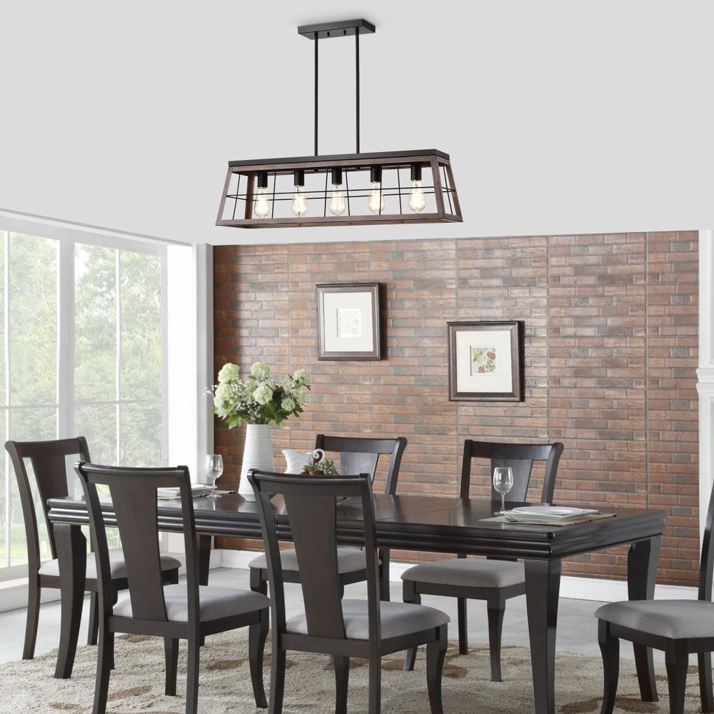 CHLOE Lighting IRONCLAD Industrial 5 Light Ancient Wood Island Pendant Ceiling Fixture 35" Wide. Picture 11