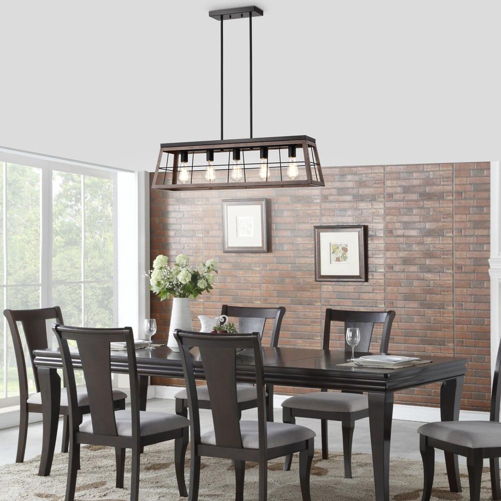 CHLOE Lighting IRONCLAD Industrial 5 Light Ancient Wood Island Pendant Ceiling Fixture 35" Wide. Picture 10