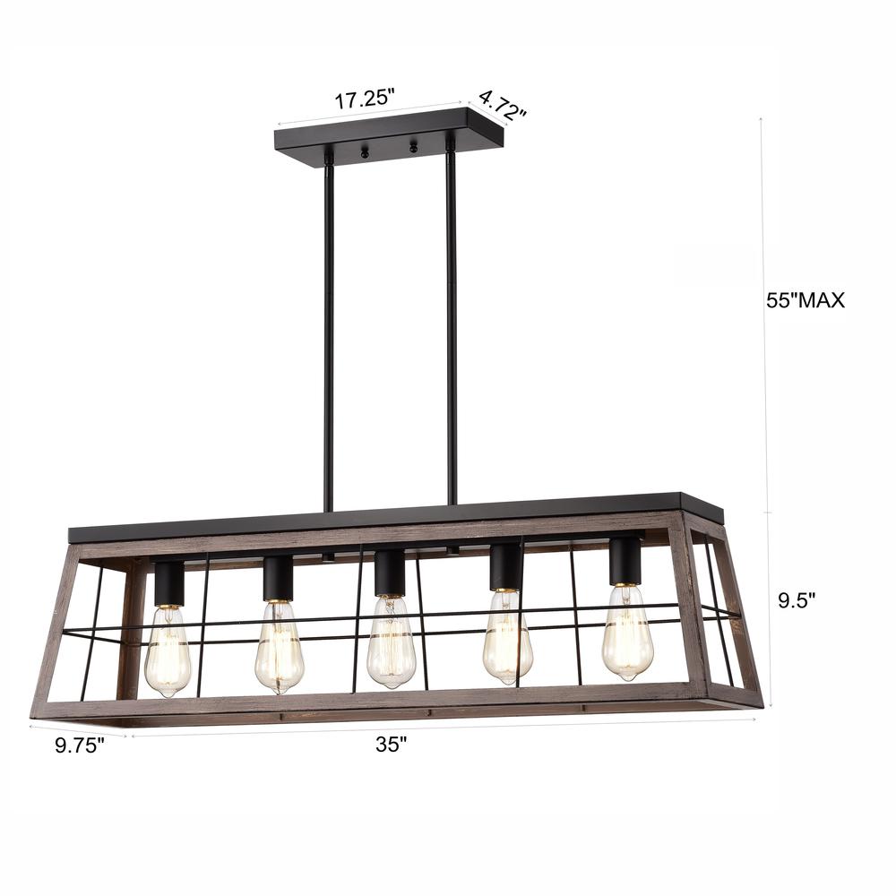 CHLOE Lighting IRONCLAD Industrial 5 Light Ancient Wood Island Pendant Ceiling Fixture 35" Wide. Picture 12