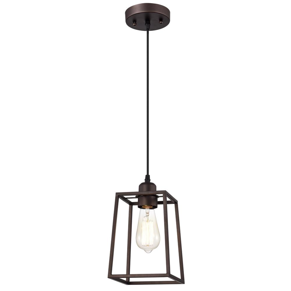 CHLOE Lighting IRONCLAD Industrial 1 Light Oil Rubbed Bronze Mini Pendant Ceiling Fixture 6" Wide. Picture 1