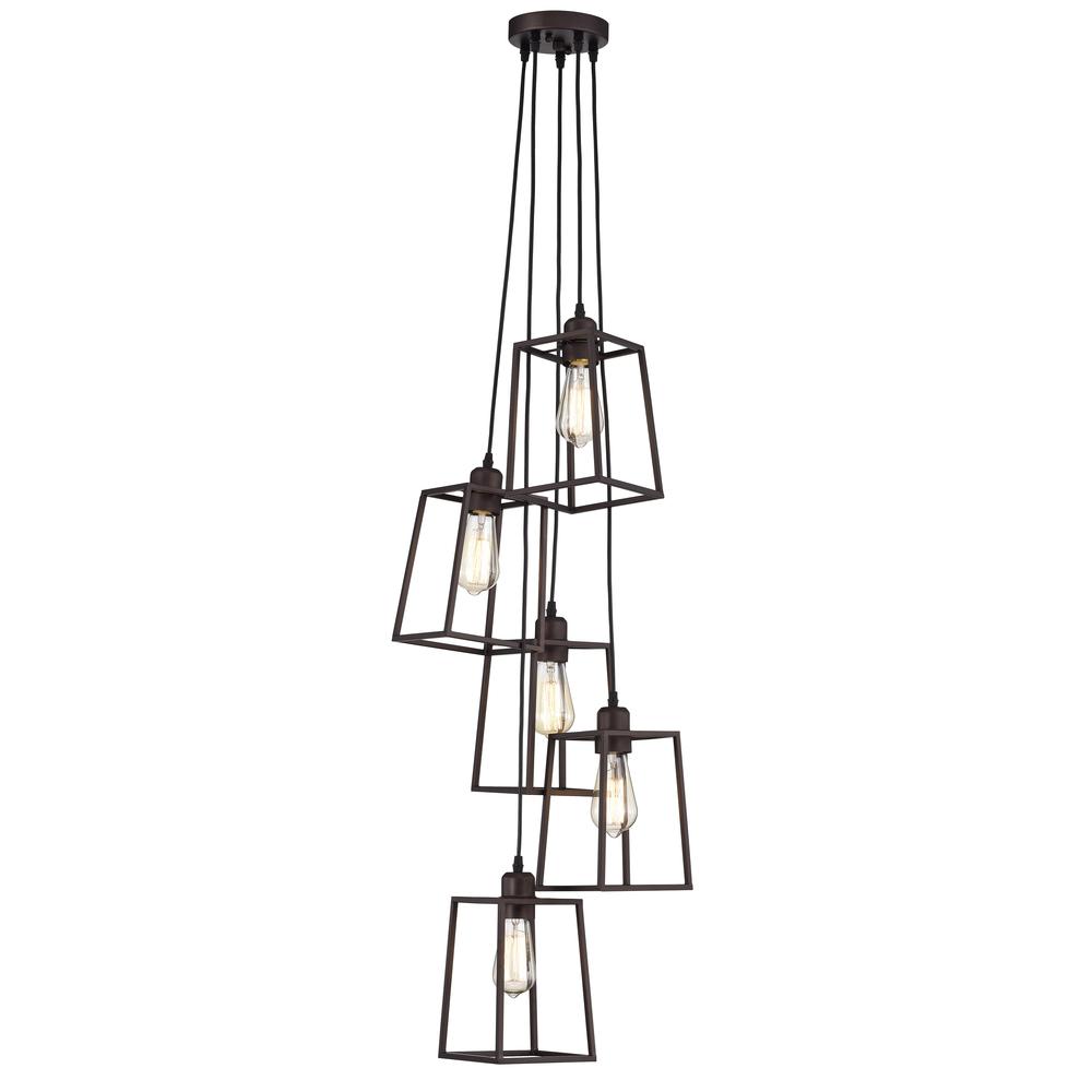CHLOE Lighting IRONCLAD Industrial 5 Light Oil Rubbed Bronze Large Pendant Ceiling Fixture 18" Wide. Picture 1