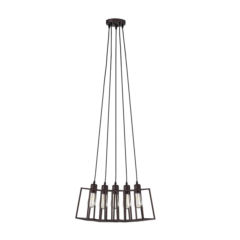 CHLOE Lighting IRONCLAD Industrial 5 Light Oil Rubbed Bronze Large Pendant Ceiling Fixture 18" Wide. Picture 3
