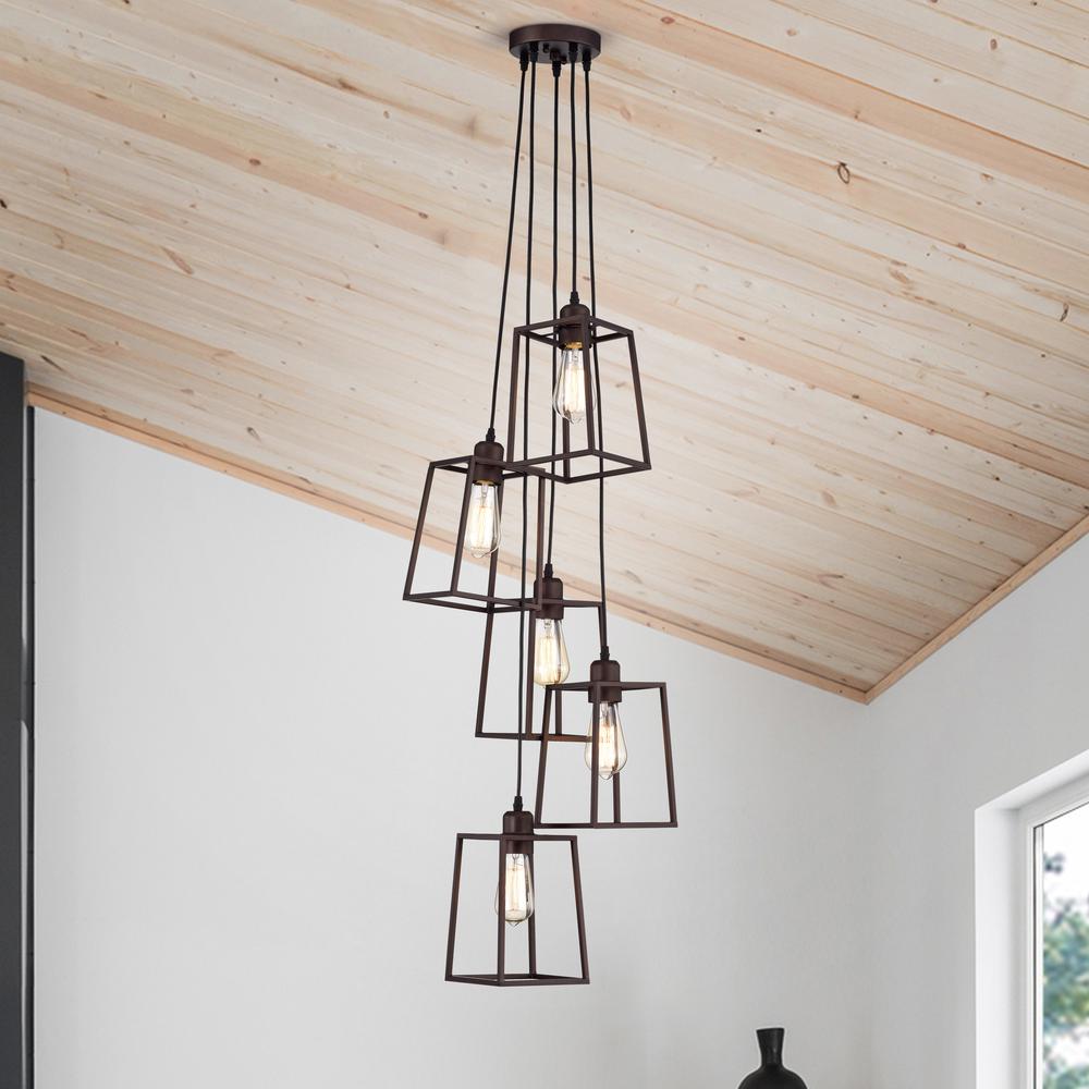 CHLOE Lighting IRONCLAD Industrial 5 Light Oil Rubbed Bronze Large Pendant Ceiling Fixture 18" Wide. Picture 6