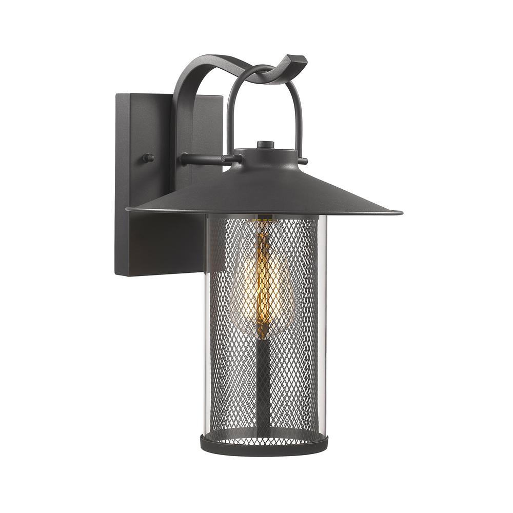 ELIJAH Industrial-style 1 Light Textured Black Outdoor Wall Sconce 14" Tall. Picture 1
