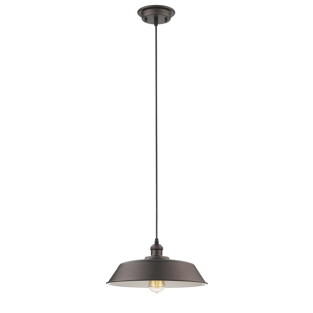 IRONCLAD Industrial-style 1 Light Rubbed Bronze Ceiling Mini Pendant 14" Wide. Picture 1