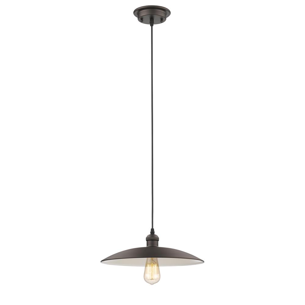 IRONCLAD Industrial-style 1 Light Rubbed Bronze Ceiling Mini Pendant 14" Wide. Picture 1