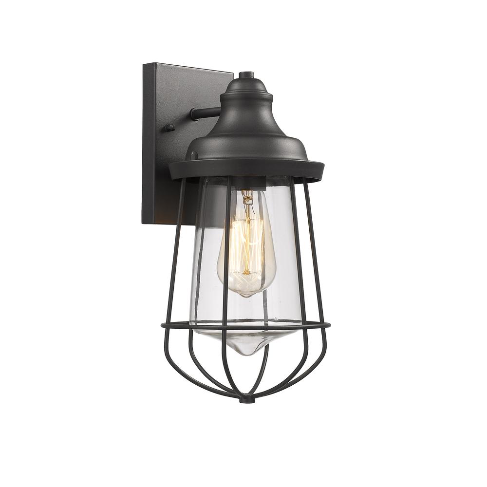 LUCAS Industrial-style 1 Light Textured Black Outdoor/Indoor Wall Sconce 12" Tall. Picture 1