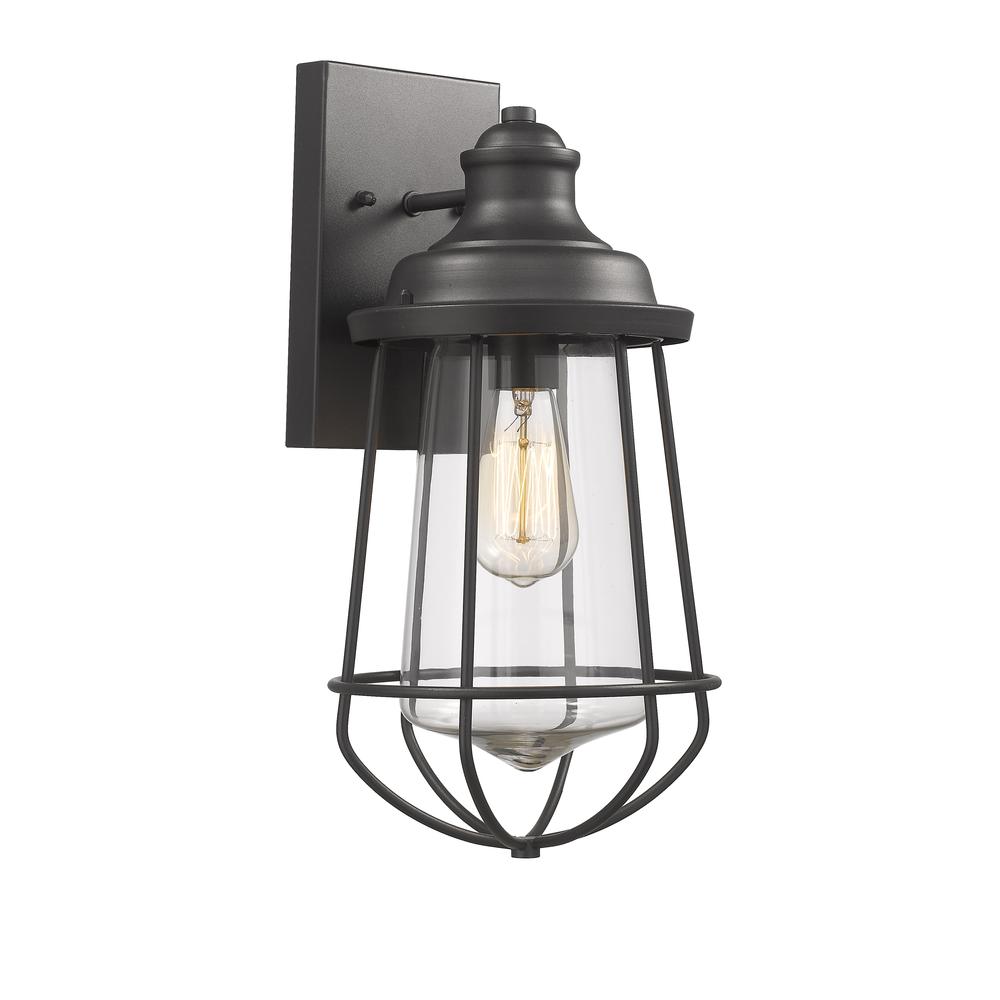 LUCAS Industrial-style 1 Light Textured Black Outdoor/Indoor Wall Sconce 16" Tall. Picture 1