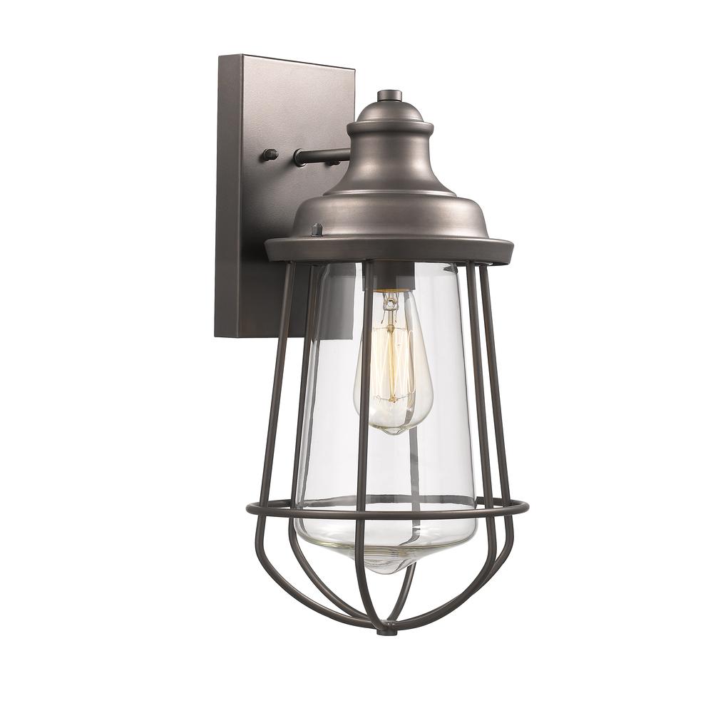 LUCAS Industrial-style 1 Light Rubbed Bronze Outdoor/Indoor Wall Sconce 16" Tall. Picture 1