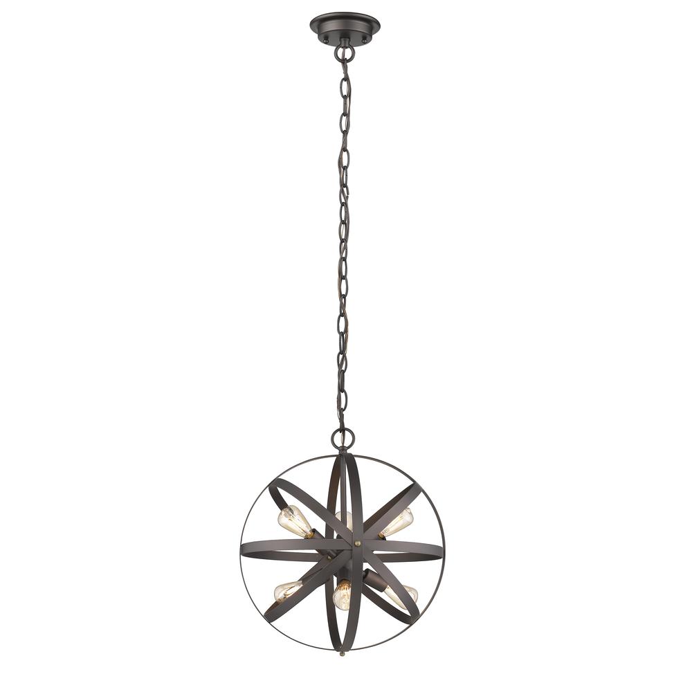 IRONCLAD Industrial-style 6 Light Rubbed Bronze Ceiling Pendant 17" Wide. Picture 1