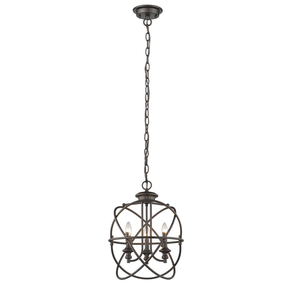 IRONCLAD Industrial-style 3 Light Rubbed Bronze Ceiling Pendant 15" Wide. Picture 1