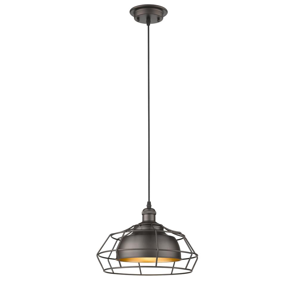 IRONCLAD  Industrial-style 1 Light Rubbed Bronze Ceiling Mini Pendant 12" Wide. Picture 1