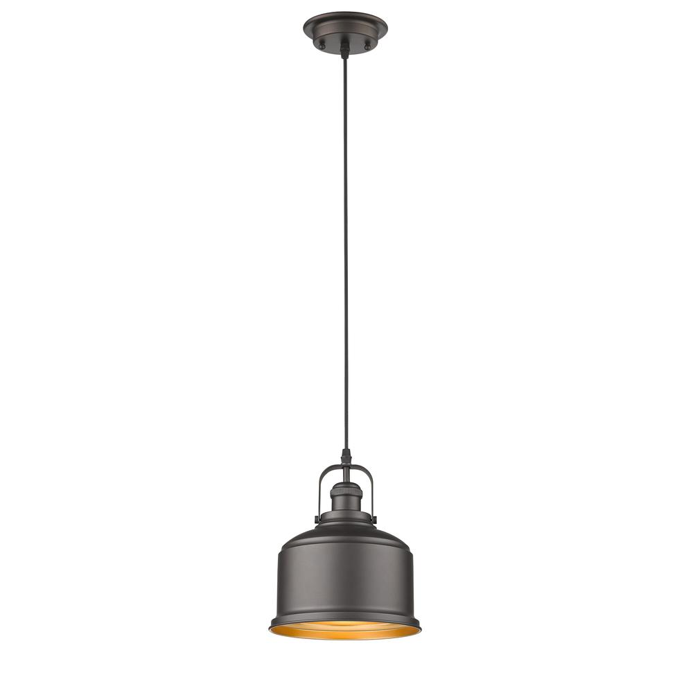 IRONCLAD Industrial-style 1 Light Rubbed Bronze Ceiling Mini Pendant 8" Wide. Picture 1