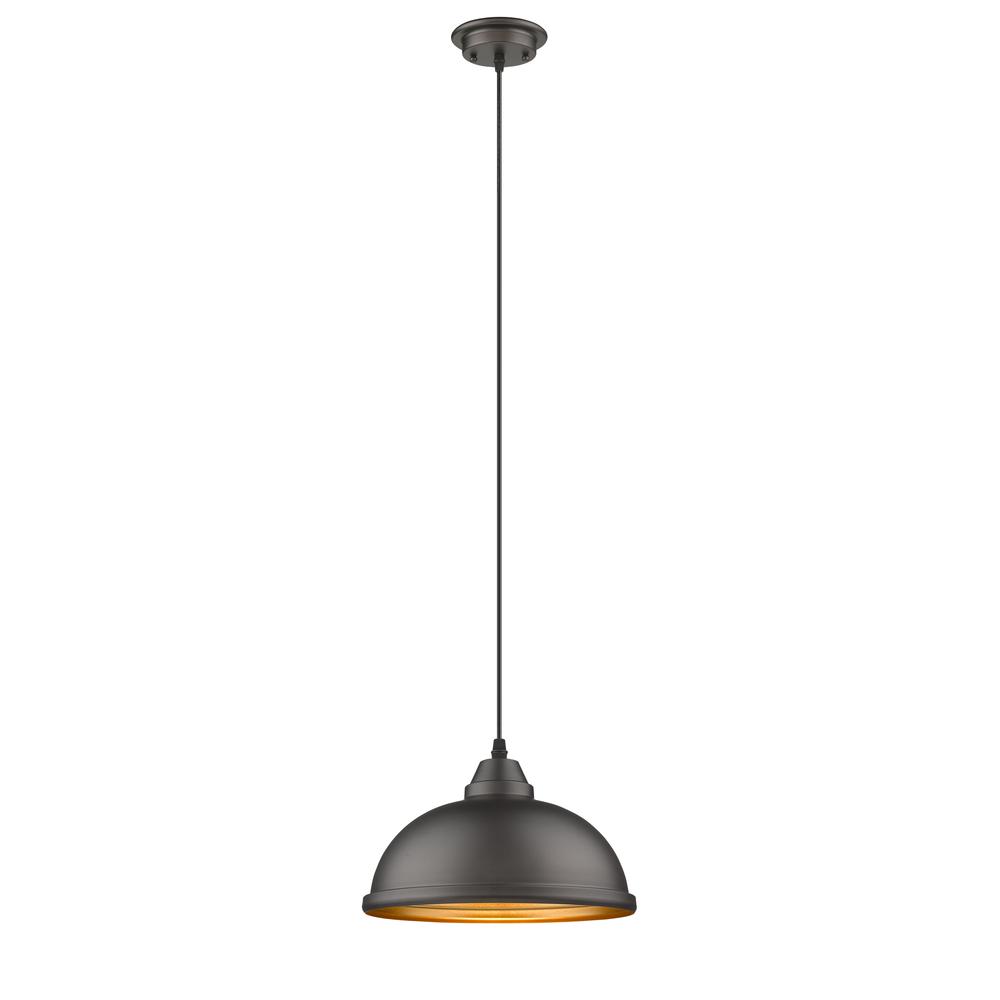IRONCLAD Industrial-style 1 Light Rubbed Bronze Ceiling Mini Pendant 10" Wide. Picture 1