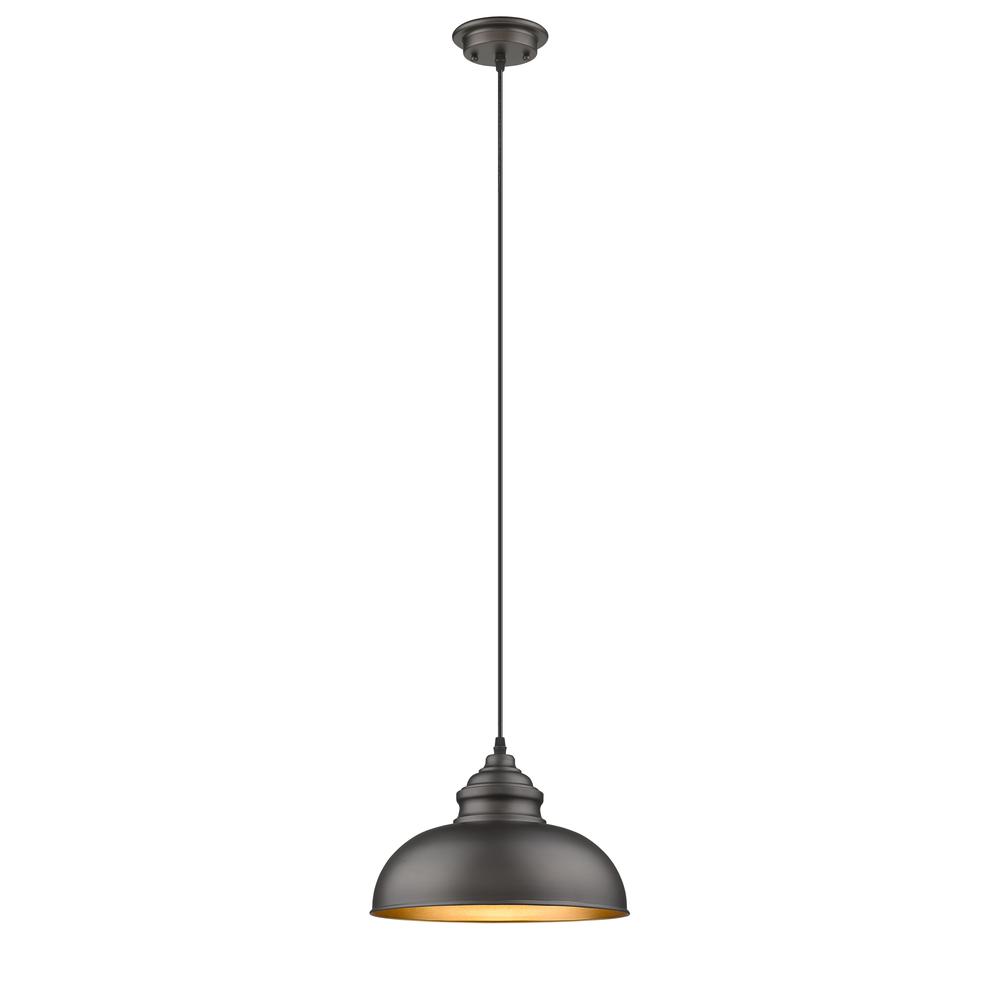 IRONCLAD Industrial-style 1 Light Rubbed Bronze Ceiling Mini Pendant 12" Wide. The main picture.