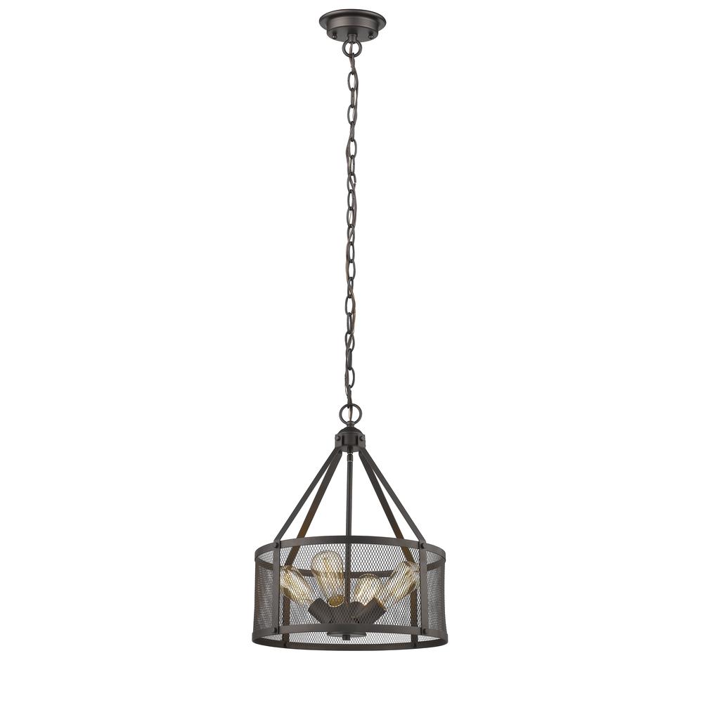 IRONCLAD Industrial-style 4 Light Rubbed Bronze Ceiling Pendant 16" Wide. Picture 1