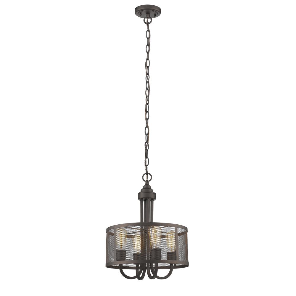 IRONCLAD Industrial-style 4 Light Rubbed Bronze Ceiling Pendant 16" Wide. Picture 1