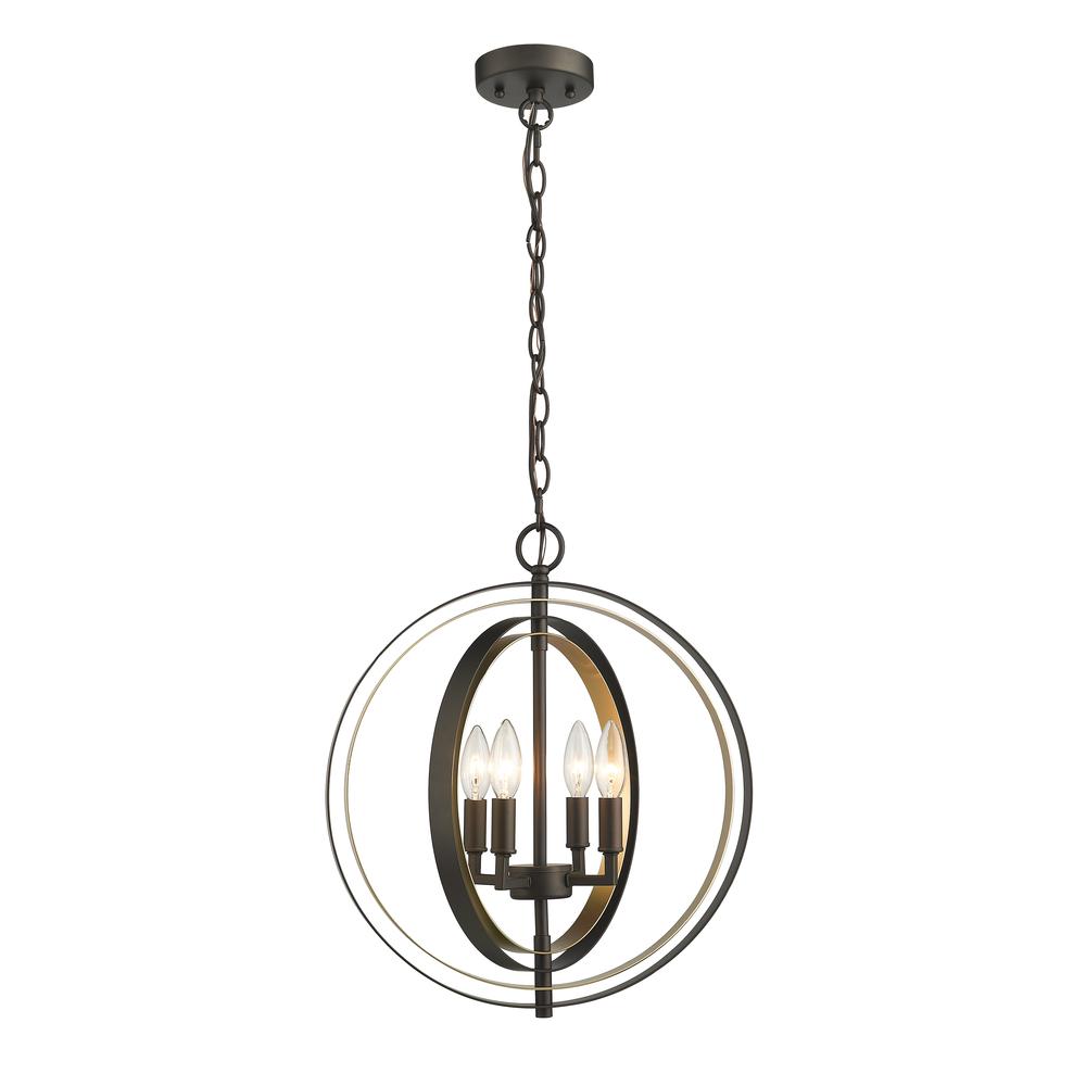 DARBY Industrial 4 Light Rubbed Bronze & Gold Ceiling Pendant 16" Wide. Picture 6