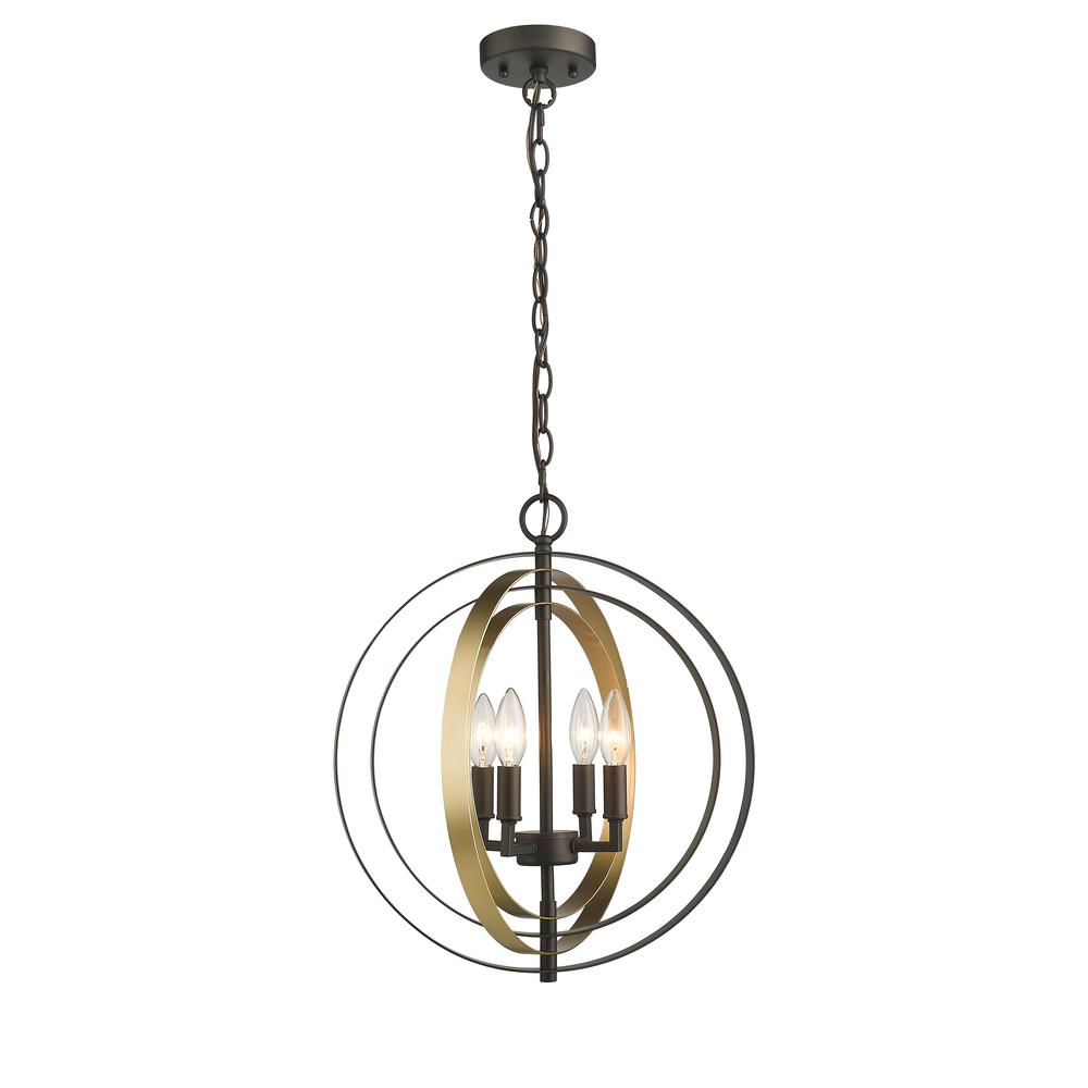 DARBY Industrial 4 Light Rubbed Bronze & Gold Ceiling Pendant 16" Wide. Picture 5