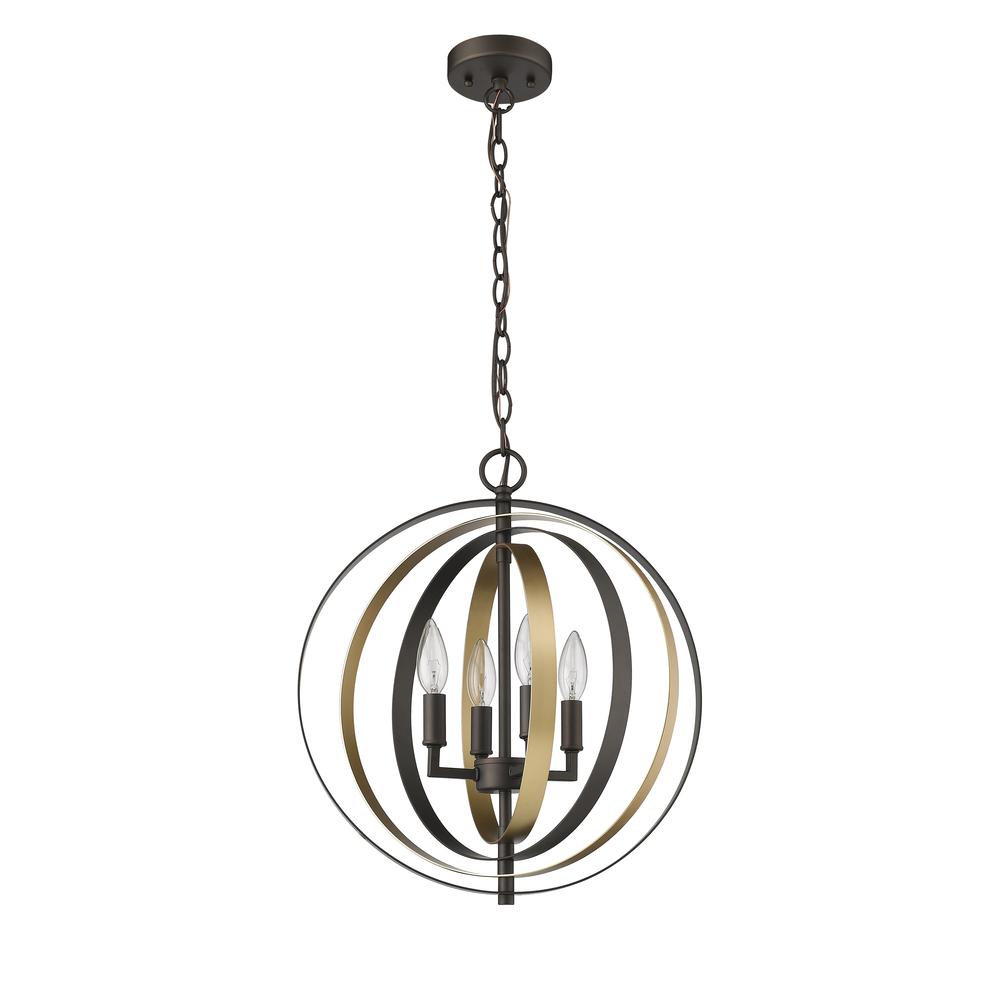 DARBY Industrial 4 Light Rubbed Bronze & Gold Ceiling Pendant 16" Wide. Picture 4