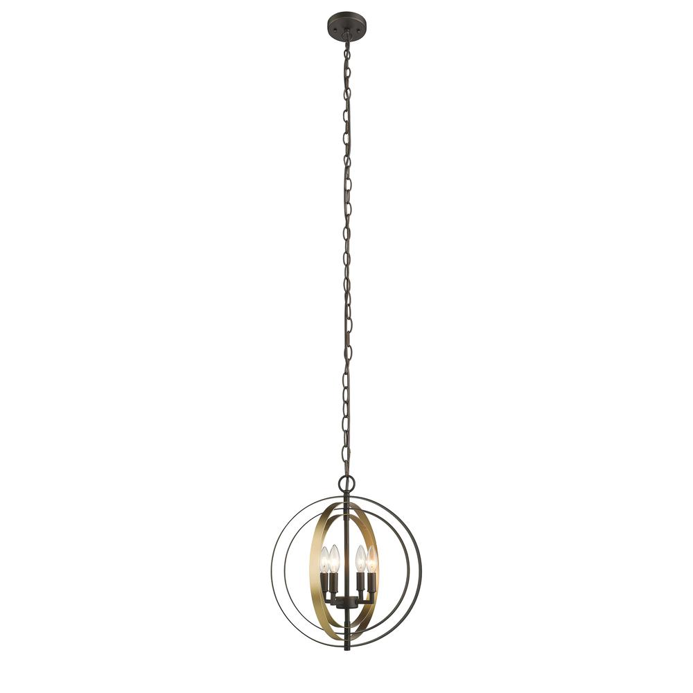 DARBY Industrial 4 Light Rubbed Bronze & Gold Ceiling Pendant 16" Wide. Picture 2