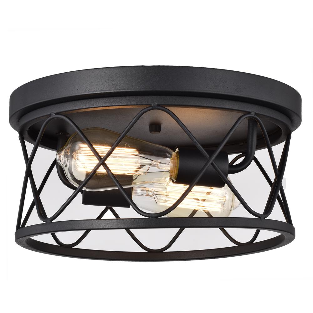 CHLOE Lighting IRONCLAD Industrial 2 Light Textured Black Ceiling Flush Fixture 12" Wide. Picture 3