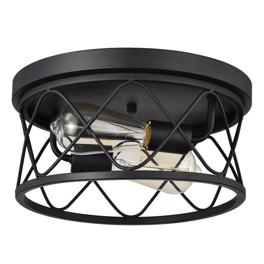 CHLOE Lighting IRONCLAD Industrial 2 Light Textured Black Ceiling Flush Fixture 12" Wide. Picture 1