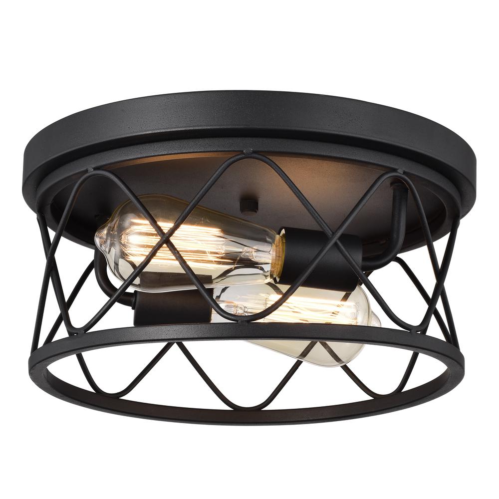 CHLOE Lighting IRONCLAD Industrial 2 Light Textured Black Ceiling Flush Fixture 12" Wide. Picture 2