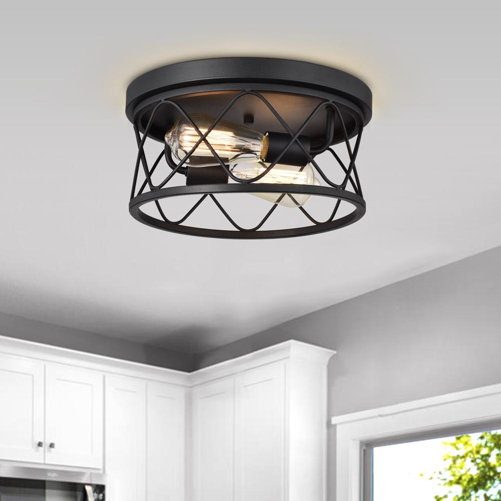 CHLOE Lighting IRONCLAD Industrial 2 Light Textured Black Ceiling Flush Fixture 12" Wide. Picture 6