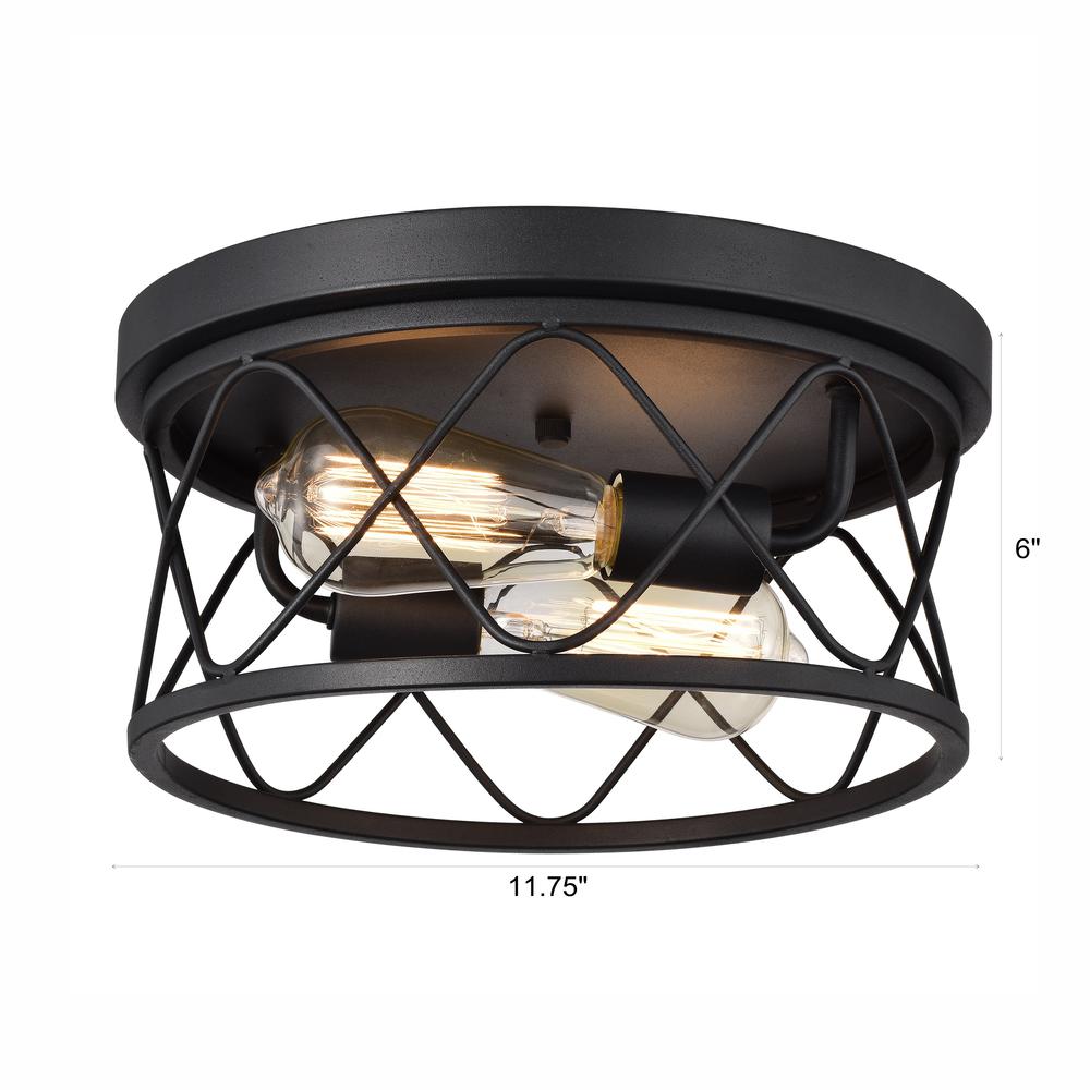 CHLOE Lighting IRONCLAD Industrial 2 Light Textured Black Ceiling Flush Fixture 12" Wide. Picture 10